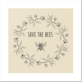 Wreath of clover flowers with save the bees Posters and Art